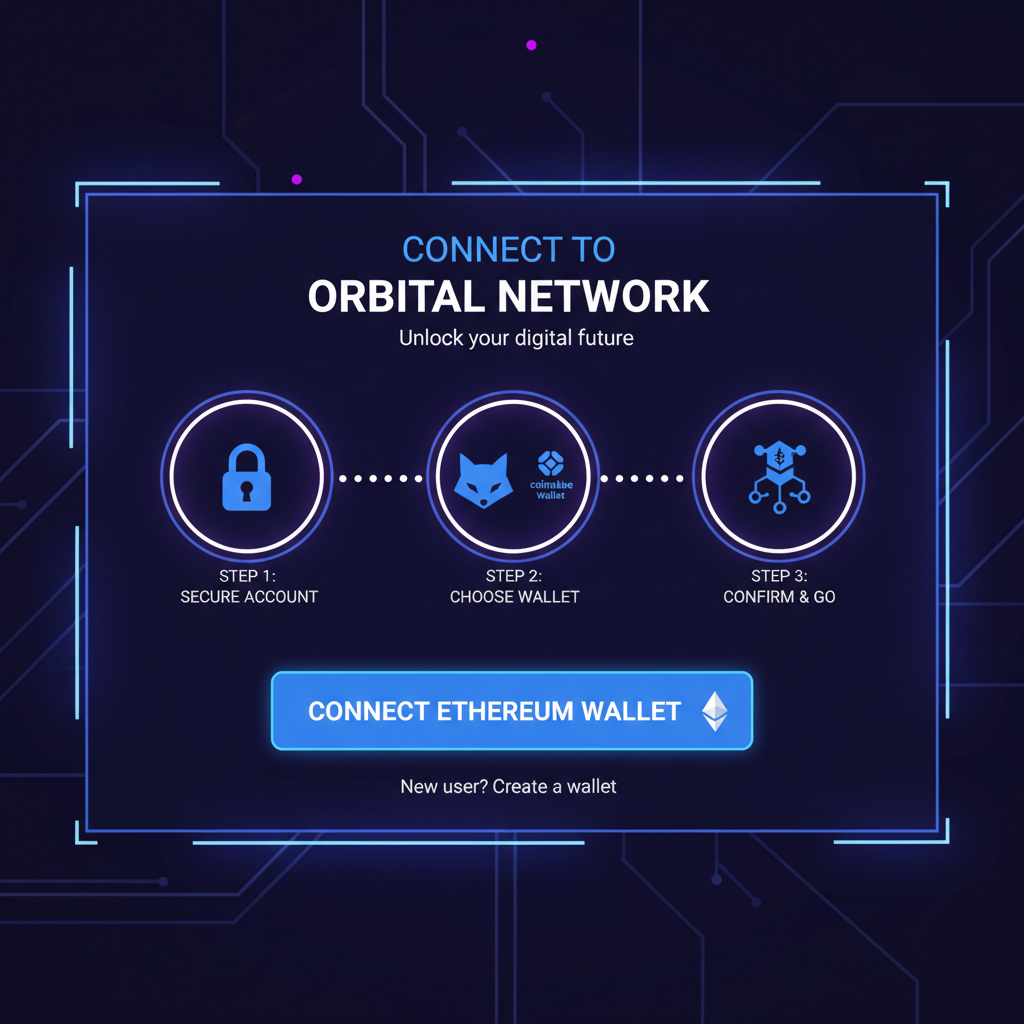 futuristic dashboard signup screen with ethereum wallet connection, neon blue tones, professional UI