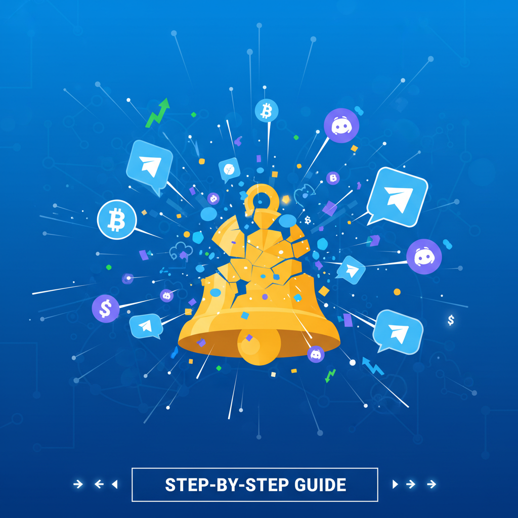 notification bell exploding with alerts, telegram discord icons, fast-paced crypto vibe