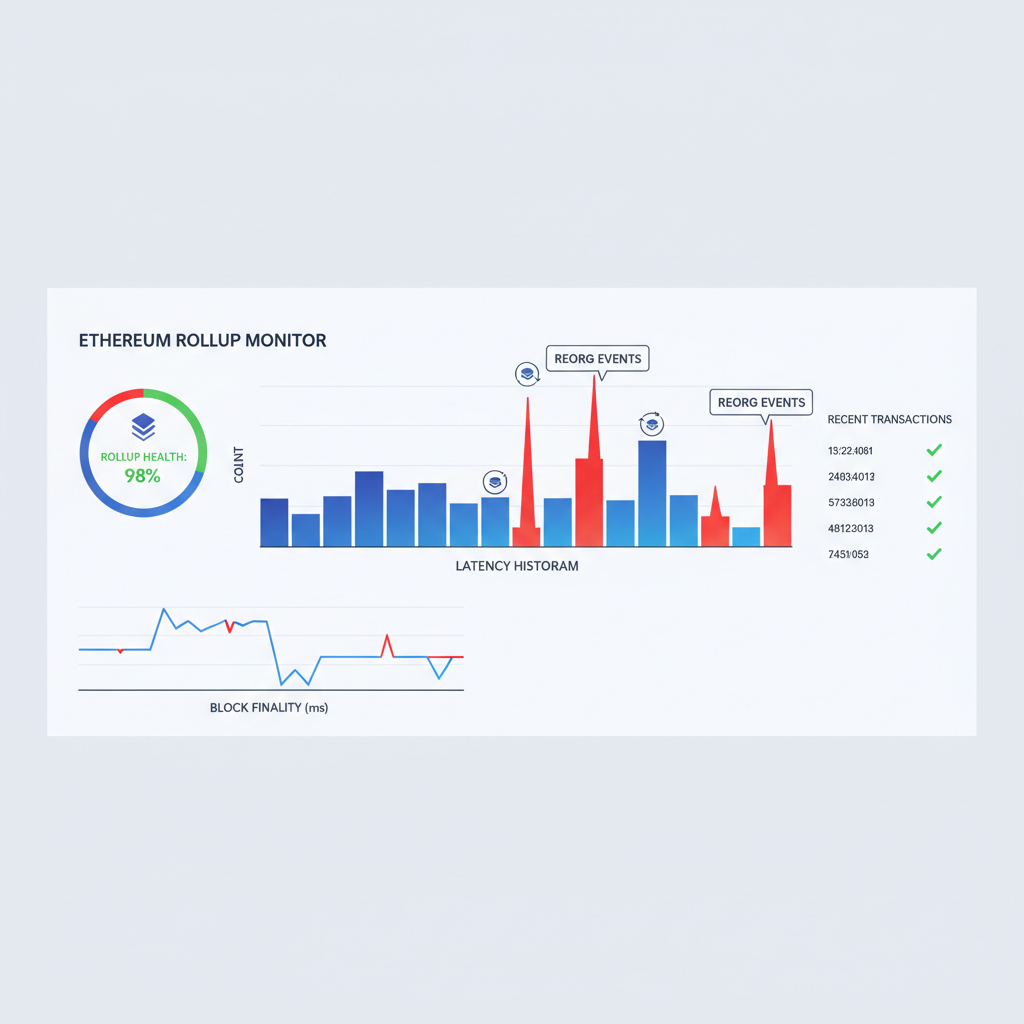 latency histogram chart vs reorg events, red peaks on graph, Ethereum rollup monitoring dashboard