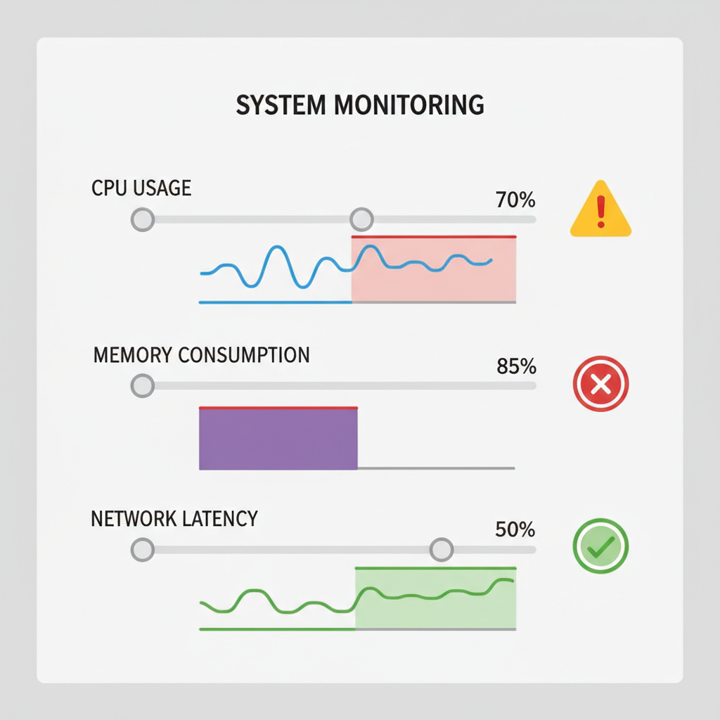 alert threshold sliders on monitoring tool with warning icons and graphs